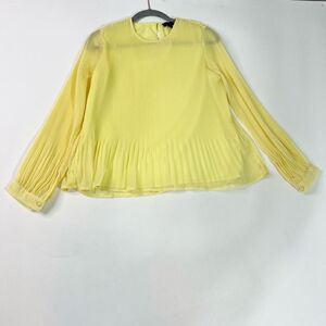 Ontwelfth Pleated Blouse Womens Medium Yellow Long Sleeve Chiffon Back Keyhole